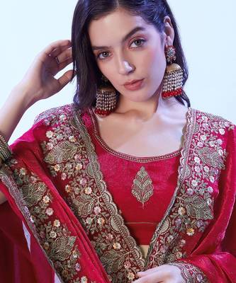 red floral sequinned satin saree 5