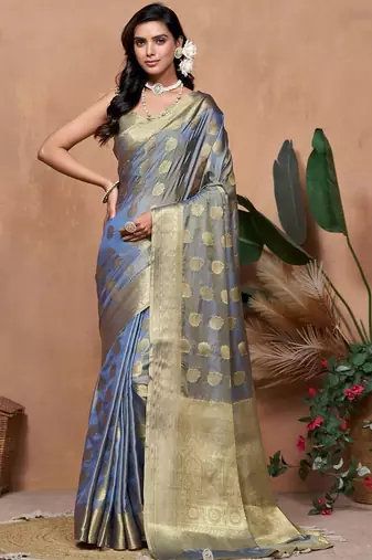 peach printed pure cotton banarasi saree