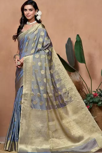 peach printed pure cotton banarasi saree