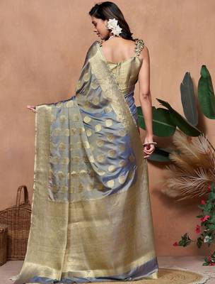 peach printed pure cotton banarasi saree 4