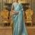 blue blue & gold-toned floral zari silk blend banarasi saree