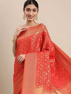 red red & gold-toned ethnic motifs zari silk blend patola saree 1