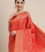 red red & gold-toned ethnic motifs zari silk blend patola saree