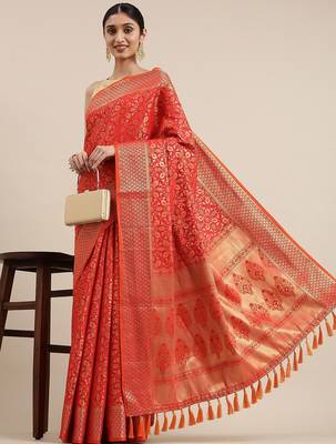 red red & gold-toned ethnic motifs zari silk blend patola saree 2
