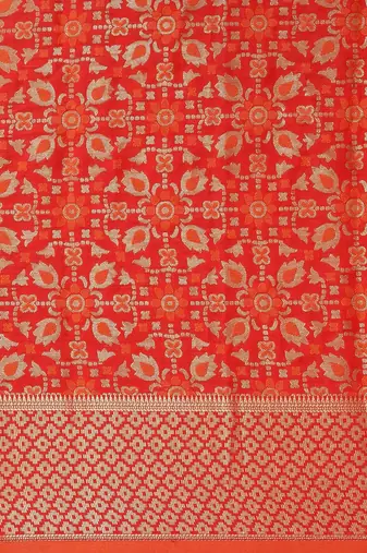 red red & gold-toned ethnic motifs zari silk blend patola saree