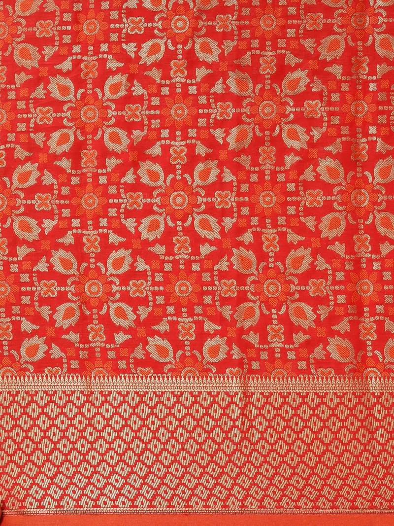 red red & gold-toned ethnic motifs zari silk blend patola saree
