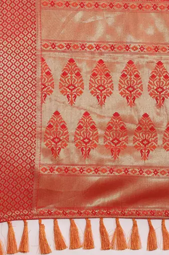 red red & gold-toned ethnic motifs zari silk blend patola saree