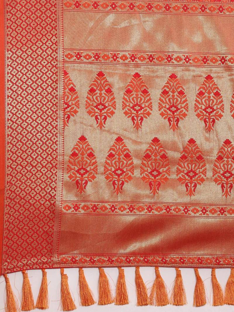 red red & gold-toned ethnic motifs zari silk blend patola saree