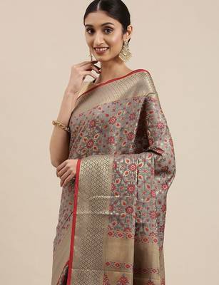 grey grey & maroon ethnic motifs zari silk blend patola saree 1