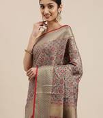 grey grey & maroon ethnic motifs zari silk blend patola saree