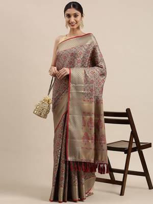 grey grey & maroon ethnic motifs zari silk blend patola saree 2