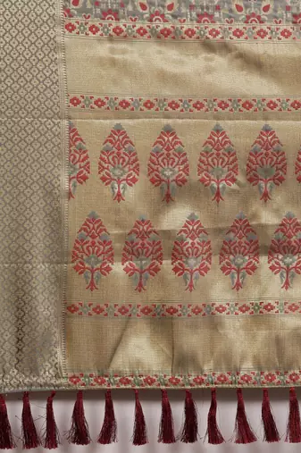grey grey & maroon ethnic motifs zari silk blend patola saree
