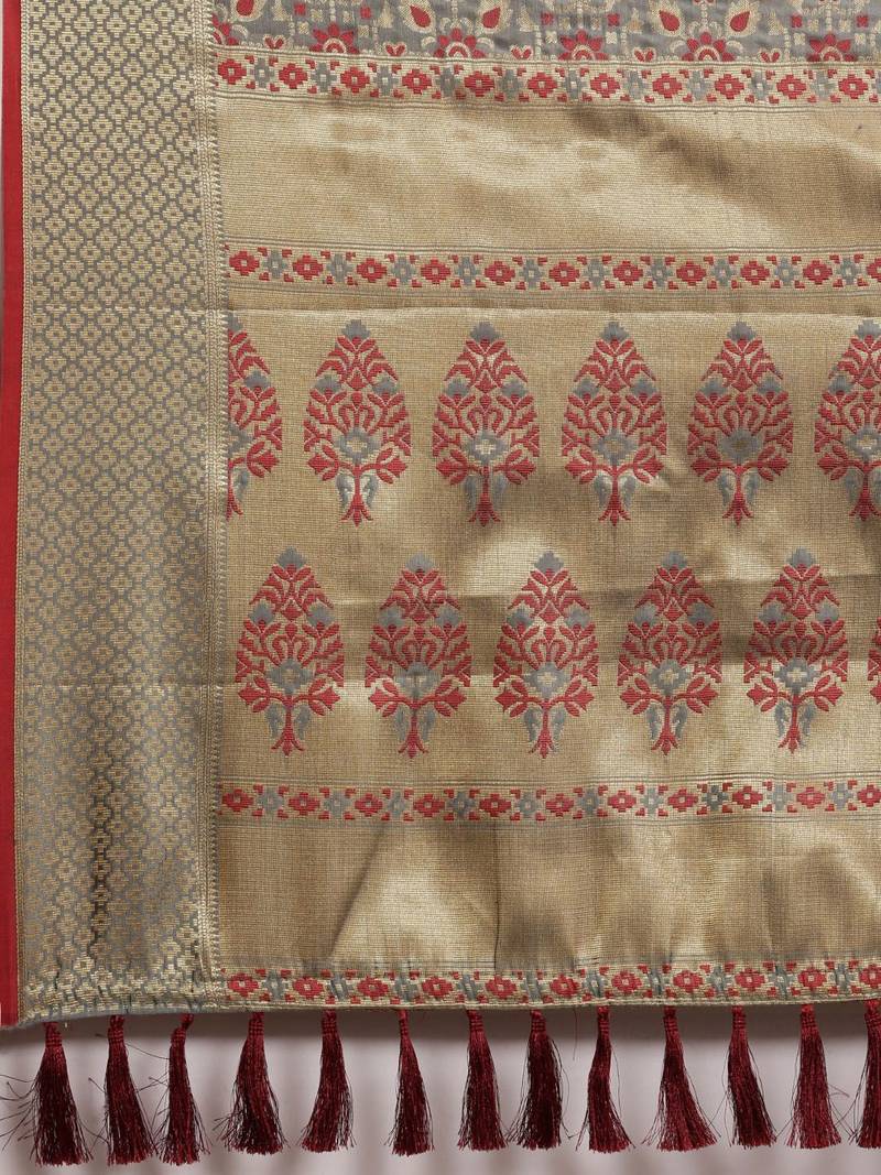grey grey & maroon ethnic motifs zari silk blend patola saree