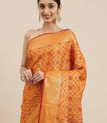 orange orange & gold-toned ethnic motifs zari silk blend patola saree