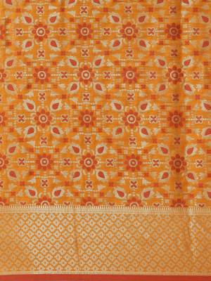 orange orange & gold-toned ethnic motifs zari silk blend patola saree 4