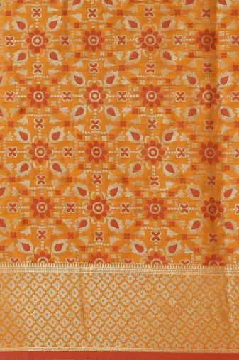 orange orange & gold-toned ethnic motifs zari silk blend patola saree