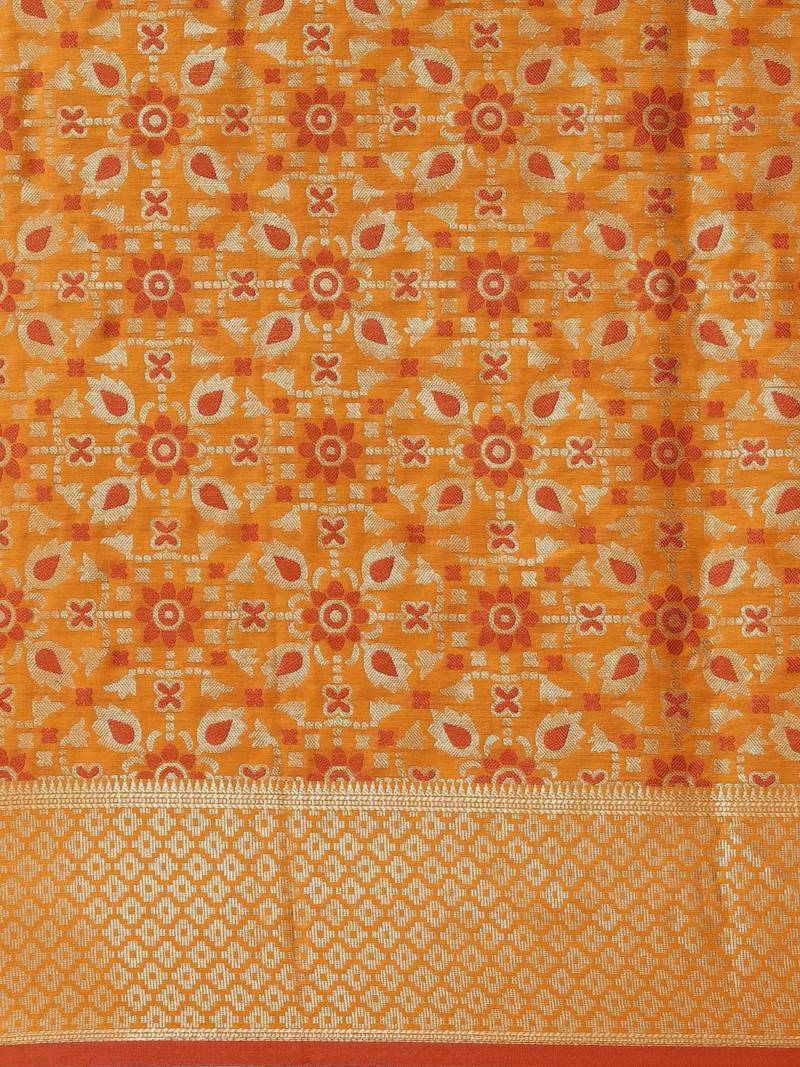 orange orange & gold-toned ethnic motifs zari silk blend patola saree