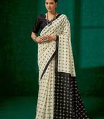 off_white off white & black geometric block print saree