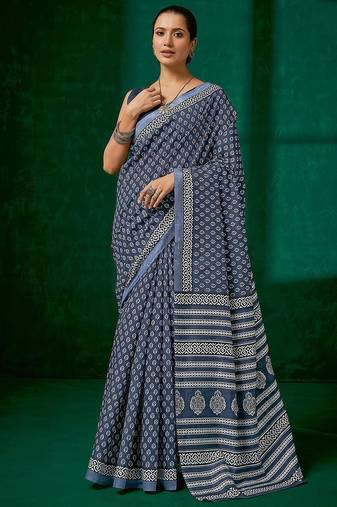 grey grey & white ethnic motifs printed bagh saree