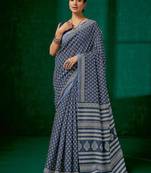 grey grey & white ethnic motifs printed bagh saree