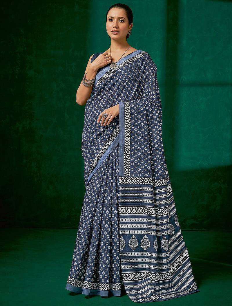 grey grey & white ethnic motifs printed bagh saree