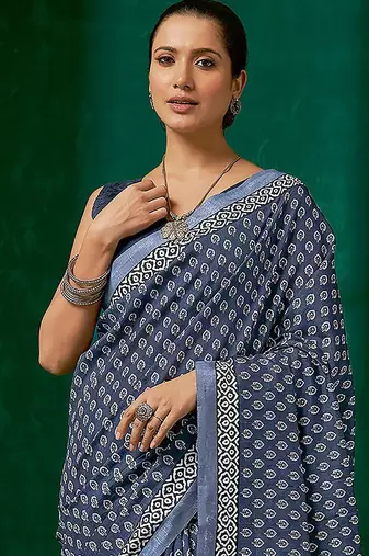 grey grey & white ethnic motifs printed bagh saree