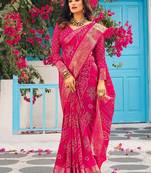 pink bandhani printed zari sungudi saree