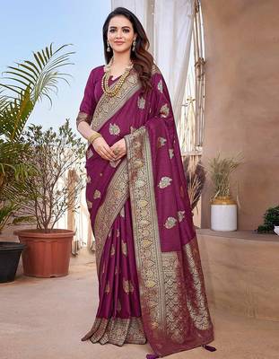 yellow woven design pure cotton banarasi saree 1