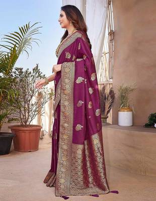 yellow woven design pure cotton banarasi saree 2