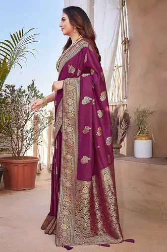 yellow woven design pure cotton banarasi saree