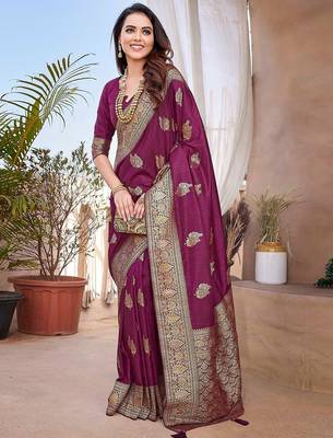 yellow woven design pure cotton banarasi saree 4