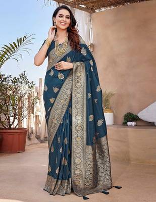 Magenta embellished mirror work organza saree 1