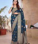 Magenta embellished mirror work organza saree