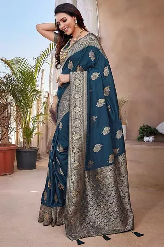 Magenta embellished mirror work organza saree