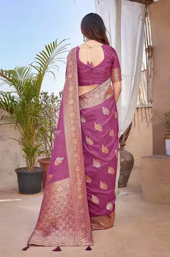 purple purple & gold toned floral zari banarasi saree