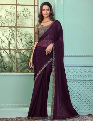 purple embroidered poly chiffon saree 1