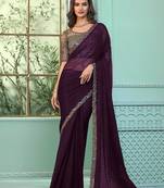 purple embroidered poly chiffon saree