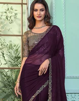 purple embroidered poly chiffon saree 2