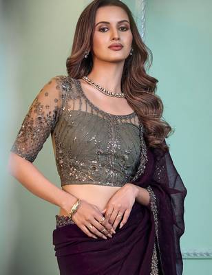 purple embroidered poly chiffon saree 3
