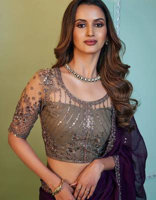 purple embroidered poly chiffon saree 4