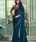 teal poly georgette saree