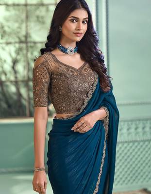 teal poly georgette saree 3
