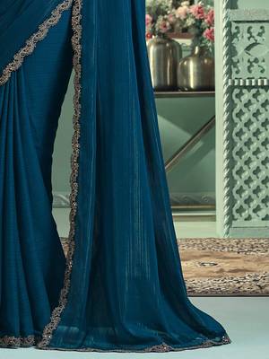 teal poly georgette saree 5
