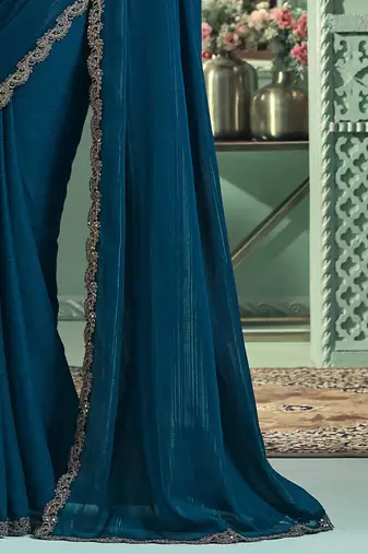 teal poly georgette saree