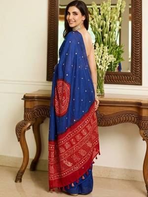 blue batik mirror work saree 2