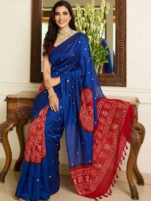 blue batik mirror work saree 5