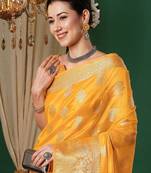 cream floral printed saree with tassels