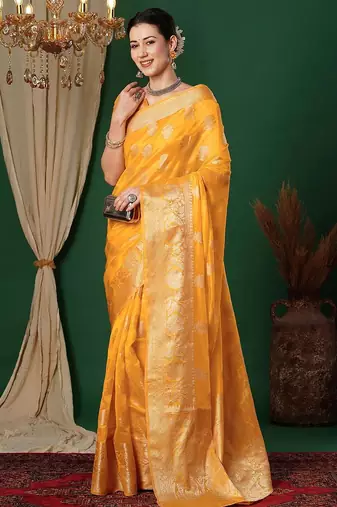 cream floral printed saree with tassels