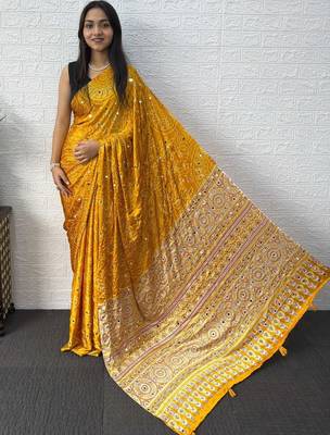 sea_green floral satin banarasi saree 3