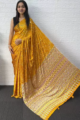 sea_green floral satin banarasi saree